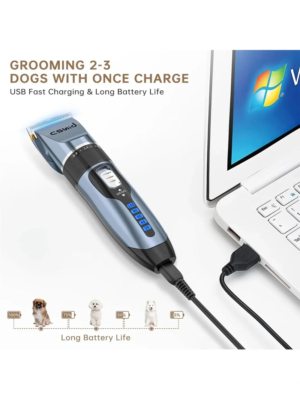 Dog Cat Clippers Pet Hair Grooming Kit Shaver Display Trimmer Low Noise Blue